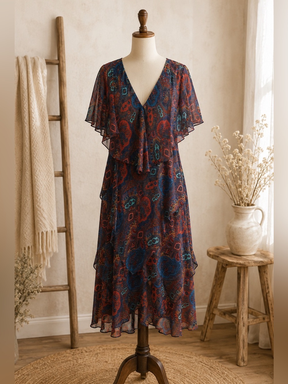 Vicky Tiel Paisley Layer Shift Dress Size XL Vintage